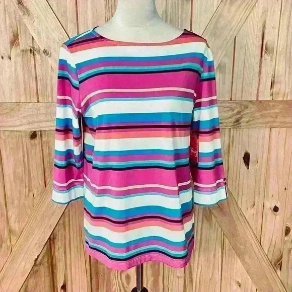 Coral Bay Women's Striped Short Sleeve Tee - Picture 1 of 10